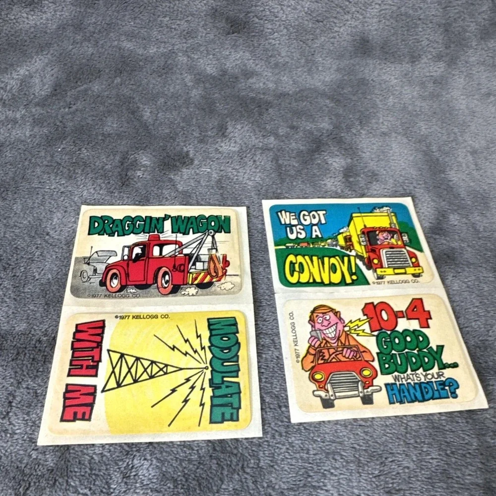 4 Rare Kellogg's Cereal Trucker Stickers 1977 Convoy Draggin Wagon 10-4